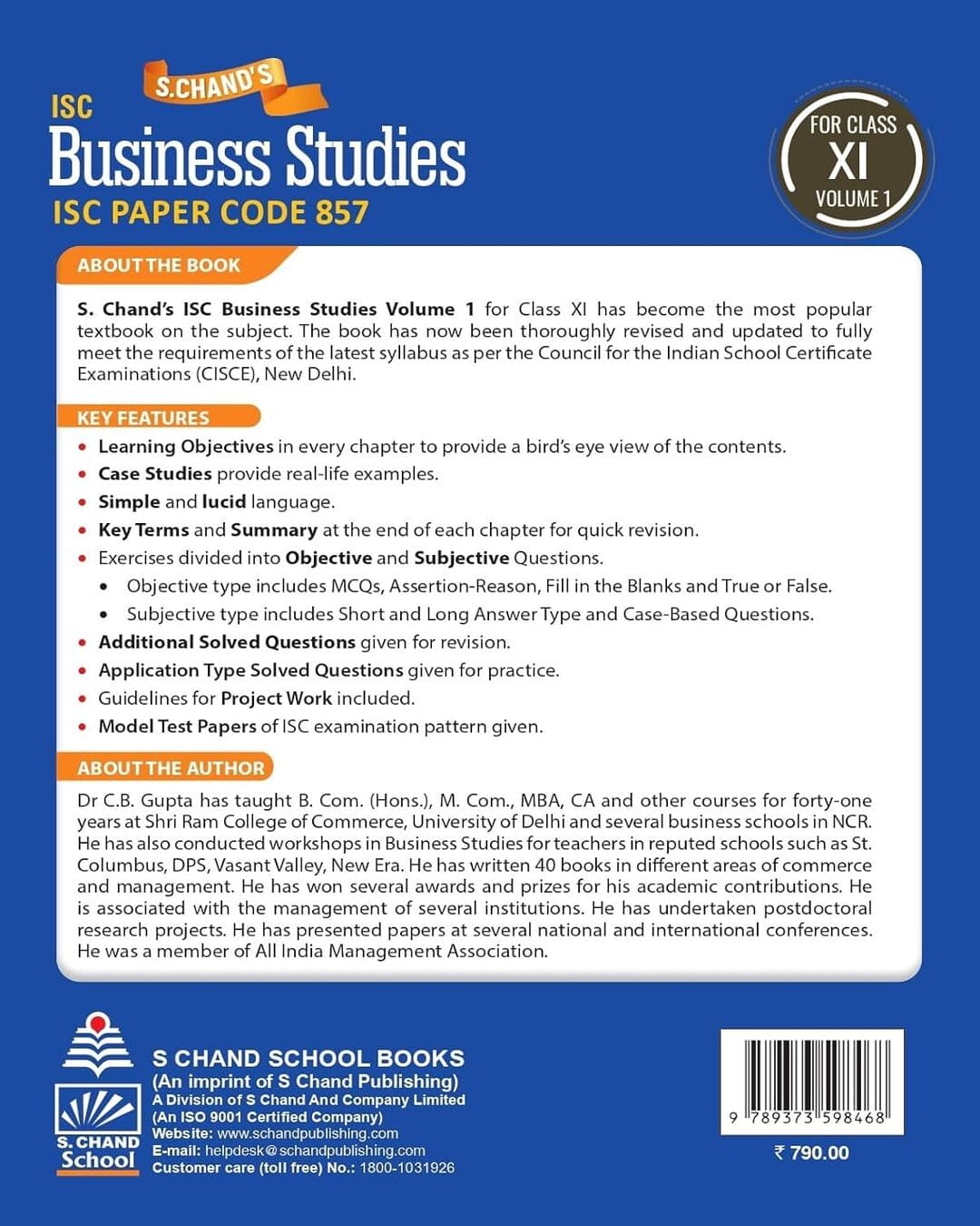 ISC Business Studies : ISC Paper Code 857 For Class Xi Volume 1 by Dr C.B. Gupta [Paperback]