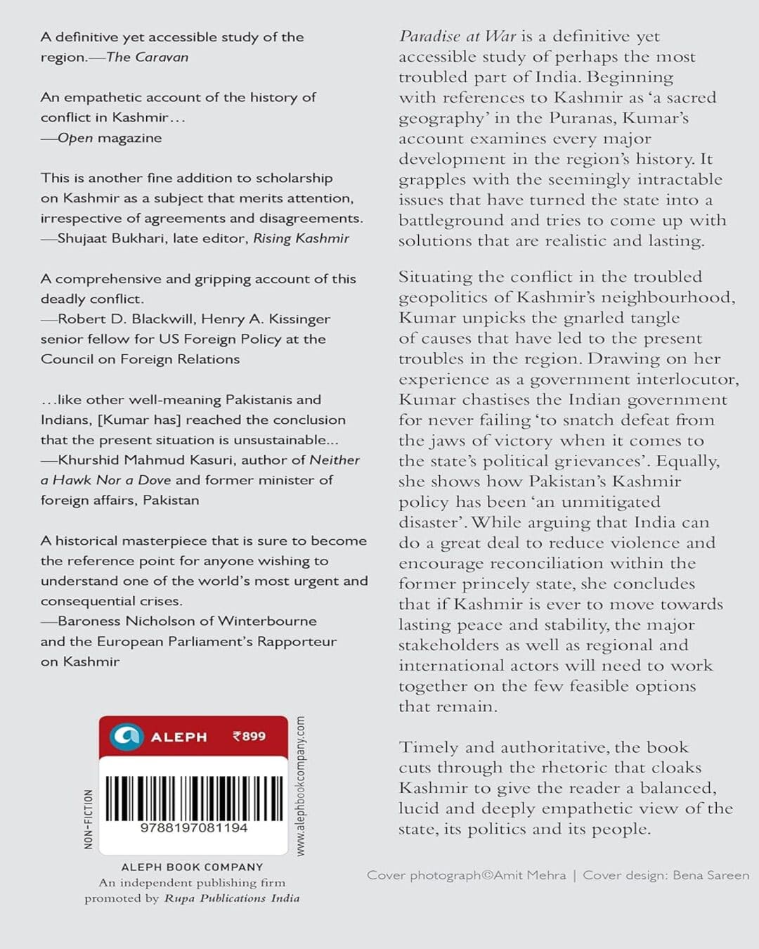 Paradise At War: A Political History of Kashmir by Radha Kumar [Paperback]