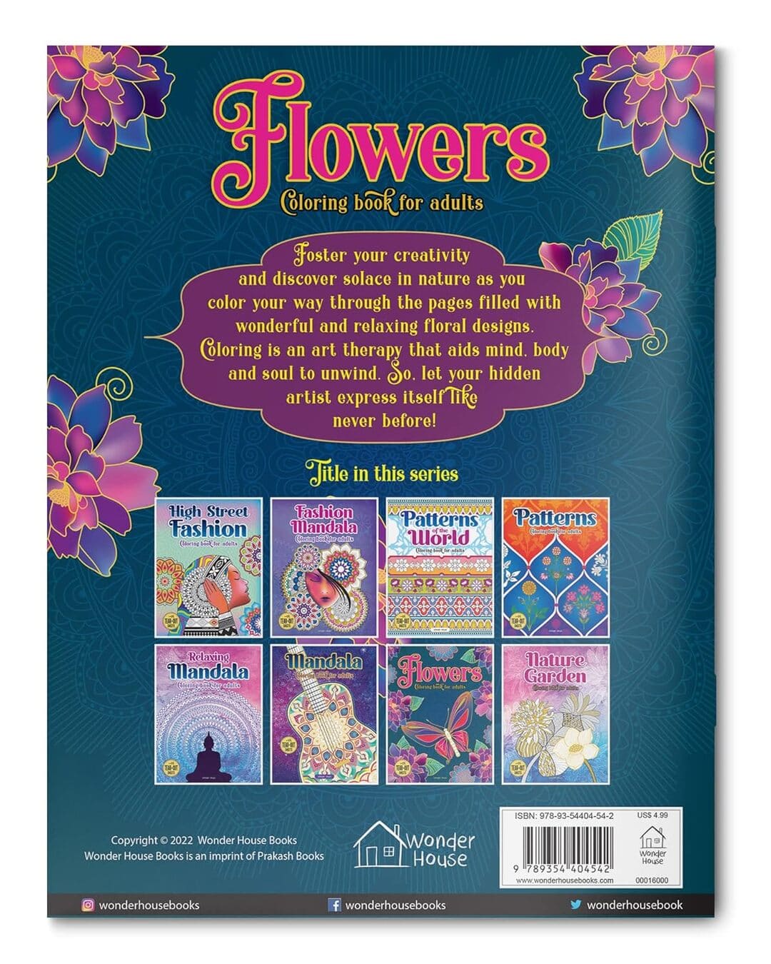 Flowers Coloring Book For Adults by Wonder House Books [Paperback]