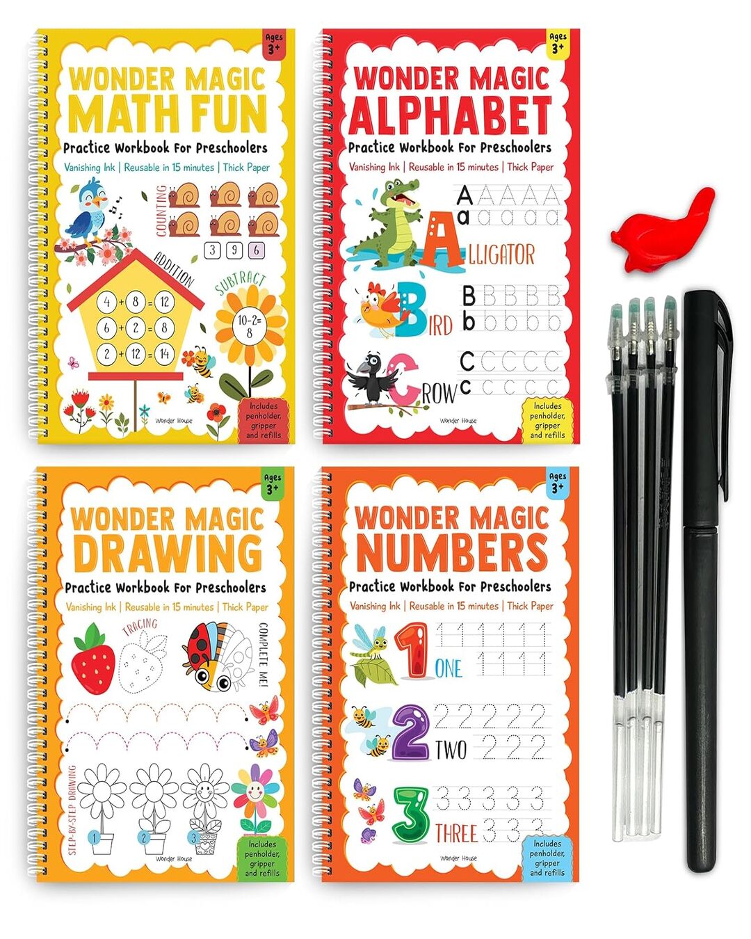 Wonder Magic Pack Of 4 Books (Maths, Drawing, Numbers & Alphabet) by Wonder House Books [Spiral Bound]