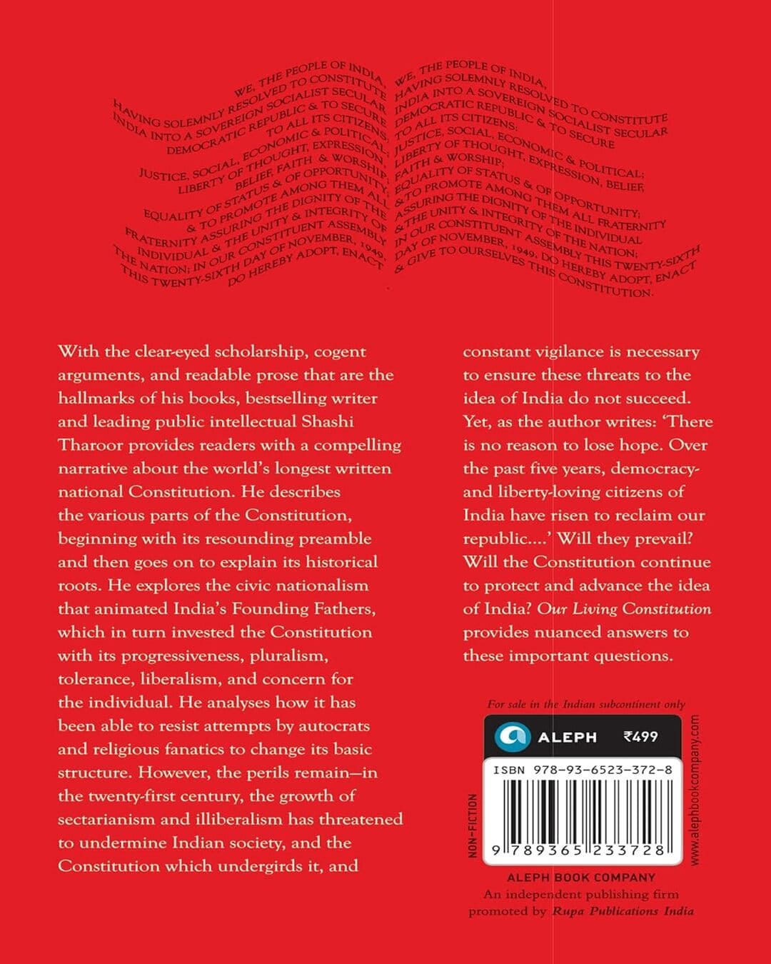 Our Living Constitution: A Concise Introduction & Commentary by Shashi Tharoor [Hardcover]