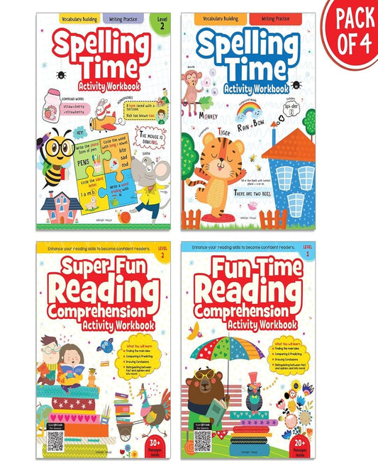 Reading Comprehension And Spelling Book Pack Of 4 Books by Wonder House Books [Product Bundle]