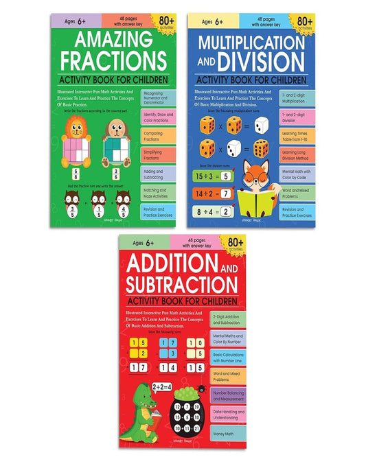 Math Activity Books Bundle 2- Multiply /Fraction /Addition - Pack Of 3 Book by Wonder Hosue [Paperback]