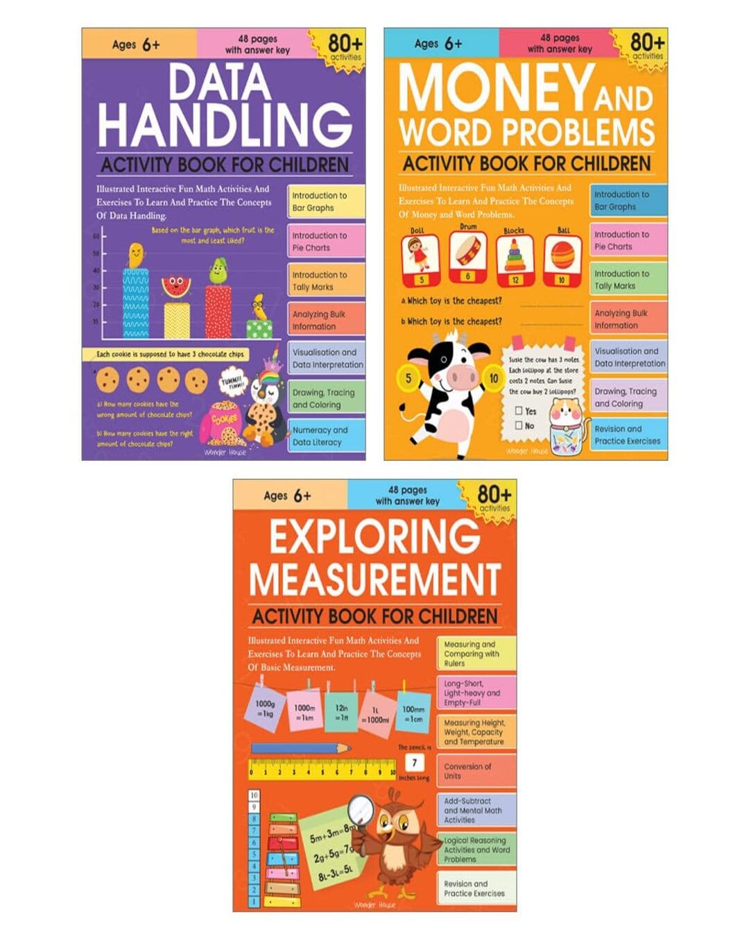 Math Activity Books Bundle 3-Measurement /Data Handling/Money And Word Problem -Pack Of 3 Book by Wonder Hosue [Paperback]