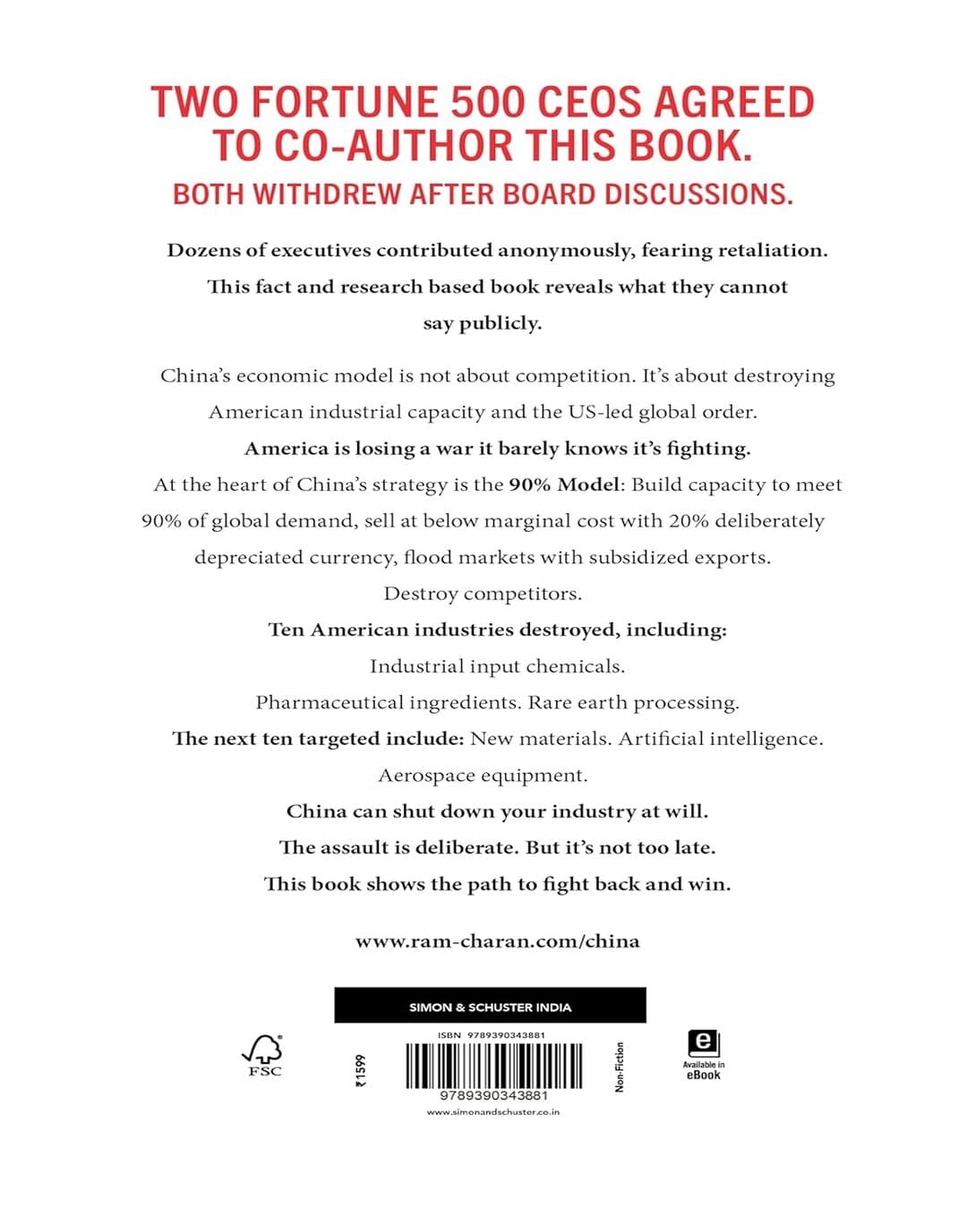 China’s 90% Model: China Has America by the Throat: Here’s How to Fight Back and Win by Ram Charan [Paperback]
