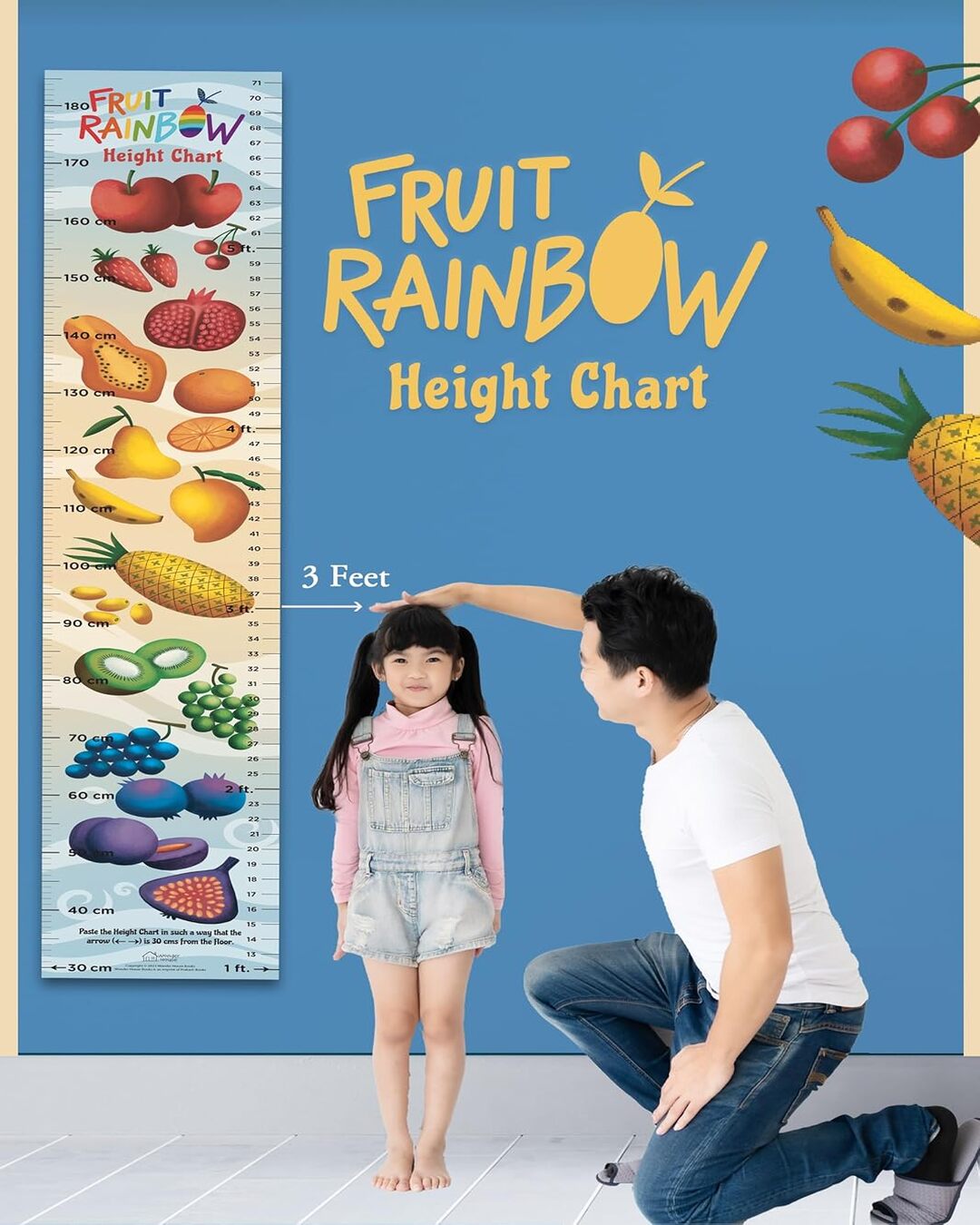 Fruit Rainbow Height Chart ( Kids' Height Chart | Height Measuring Scale Sticker | Height Chart Wall Sticker for Children | Nursery Decoration) by Wonder House Books - versoz.com