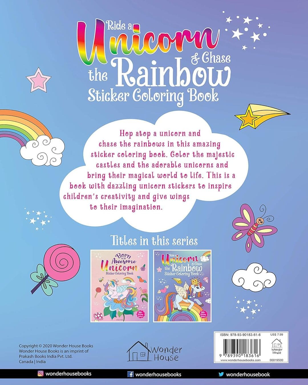 Ride a Unicorn & Chase the Rainbow : Sticker Coloring Book by Wonder House Books [Paperback] - versoz.com