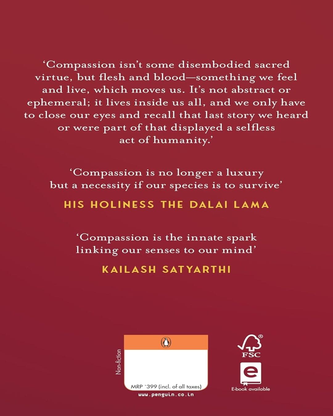 The Book Of Compassion by His Holiness The Dalai Lama & Kailash Satyarthi with Pooja Pandey [Hardcover] - versoz.com